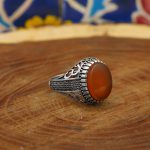 انگشتر عقیق سرخ یمنی نقره مردانه طرح سپند - Image 2