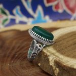 انگشتر عقیق سبز نقره مردانه طرح بنیامین - Image 3