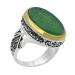 انگشتر عقیق سبز نقره مردانه طرح صدیق + حکاکی یا فاطمه الزهرا (س)