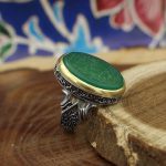 انگشتر عقیق سبز نقره مردانه طرح صدیق + حکاکی یا فاطمه الزهرا (س) - Image 2