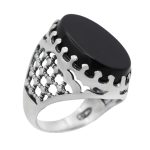 انگشتر عقیق مشکی نقره مردانه طرح یوحنا