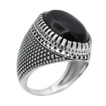 انگشتر عقیق مشکی نقره مردانه طرح حبیب