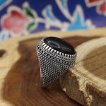 انگشتر عقیق مشکی نقره مردانه طرح حبیب - Image 2