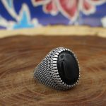 انگشتر عقیق مشکی نقره مردانه طرح حبیب - Image 3