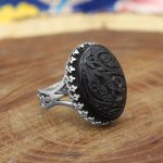 انگشتر عقیق مشکی نقره مردانه طرح حفیظ + یا رقیه جان (س) - Image 3