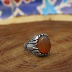 انگشتر عقیق سرخ یمنی نقره مردانه طرح دامون - Image 3