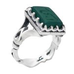 انگشتر عقیق سبز نقره مردانه طرح نوید + حکاکی حسبی الله