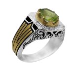 انگشتر زبرجد الماس تراش نقره مردانه طرح کیاشا