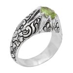 انگشتر زبرجد الماس تراش نقره مردانه دست ساز طرح قلم زنی مهراد