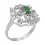 انگشتر زمرد الماس تراش نقره زنانه طرح آوا