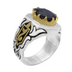 انگشتر یاقوت کبود الماس تراش نقره مردانه طرح پویا