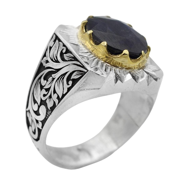 7-1-514sapphire-karon-man-ring (1) انگشتر یاقوت کبود مردانه نقره دست ساز صفوی