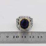 انگشتر یاقوت کبود الماس تراش نقره مردانه دست ساز طرح کارون - Image 5