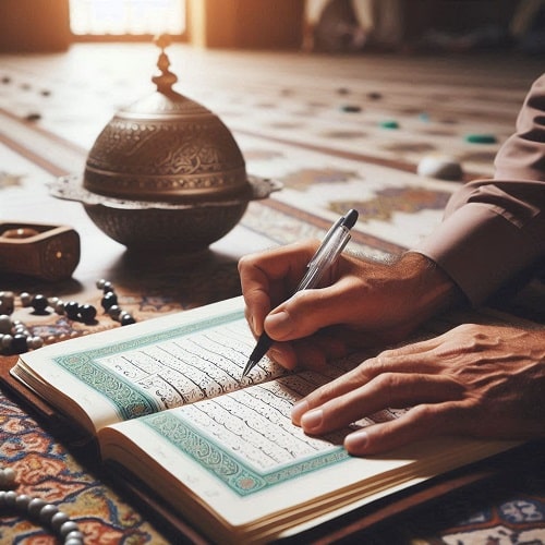 نوشتن دعای هفت جلاله روی کاغذ