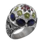 انگشتر چند سنگ نقره مردانه دست ساز طرح فاخر ایزدیار