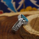 انگشتر فیروزه نیشابوری نقره مردانه دست ساز طرح سیروان - Image 3