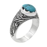 انگشتر فیروزه نیشابوری نقره مردانه دست ساز طرح پویا