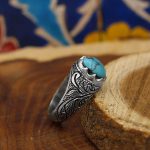 انگشتر فیروزه نیشابوری نقره مردانه دست ساز طرح پویا - Image 3