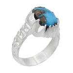 انگشتر فیروزه نیشابوری نقره مردانه دست ساز طرح آیینه کاری شیرزاد