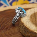 انگشتر فیروزه نیشابوری نقره مردانه دست ساز طرح آیینه کاری شیرزاد - Image 2