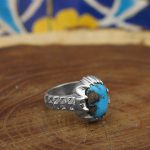 انگشتر فیروزه نیشابوری نقره مردانه دست ساز طرح آیینه کاری شیرزاد - Image 3