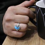 انگشتر فیروزه نیشابوری نقره مردانه دست ساز طرح آیینه کاری شیرزاد - Image 4