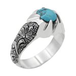 انگشتر فیروزه نیشابوری نقره مردانه دست ساز طرح فراز