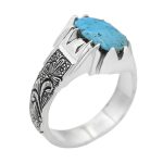 انگشتر فیروزه نیشابوری نقره مردانه دست ساز طرح دادبان