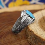 انگشتر فیروزه نیشابوری نقره مردانه دست ساز طرح دادبان - Image 3