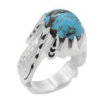 انگشتر فیروزه نیشابوری نقره مردانه دست ساز طرح آیینه کاری عارف