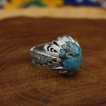 انگشتر فیروزه نیشابوری نقره مردانه دست ساز طرح آیینه کاری عارف - Image 3