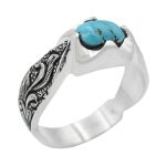 انگشتر فیروزه نیشابوری نقره مردانه دست ساز طرح قلم زنی پژمان