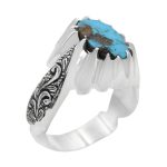 انگشتر فیروزه نیشابوری نقره مردانه دست ساز طرح کمال