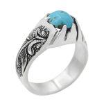 انگشتر فیروزه نیشابوری نقره مردانه دست ساز طرح قلم زنی پاکزاد