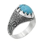 انگشتر فیروزه نیشابوری نقره مردانه دست ساز طرح تورج