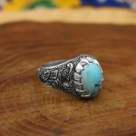 انگشتر فیروزه نیشابوری نقره مردانه دست ساز طرح تورج - Image 2