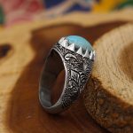 انگشتر فیروزه نیشابوری نقره مردانه دست ساز طرح تورج - Image 3