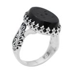 انگشتر عقیق مشکی نقره مردانه طرح اسد + حکاکی حسبی الله