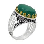 انگشتر عقیق سبز نقره مردانه طرح بقعه
