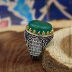انگشتر عقیق سبز نقره مردانه طرح بقعه - Image 2