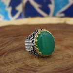 انگشتر عقیق سبز نقره مردانه طرح بقعه - Image 3