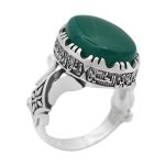 انگشتر عقیق سبز نقره مردانه طرح مقدس