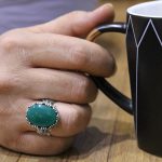 انگشتر عقیق سبز نقره مردانه طرح مقدس - Image 5