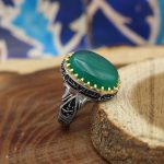 انگشتر عقیق سبز نقره مردانه طرح عقیله - Image 2