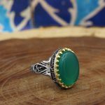 انگشتر عقیق سبز نقره مردانه طرح عقیله - Image 3
