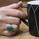 انگشتر عقیق سبز نقره مردانه طرح عقیله - Image 5