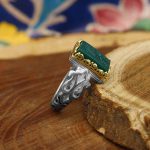 انگشتر عقیق سبز نقره مردانه طرح یا رقیه - Image 3