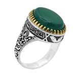 انگشتر عقیق سبز نقره مردانه طرح شاپور