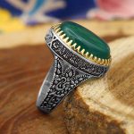 انگشتر عقیق سبز نقره مردانه طرح شاپور - Image 2