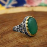 انگشتر عقیق سبز نقره مردانه طرح شاپور - Image 3